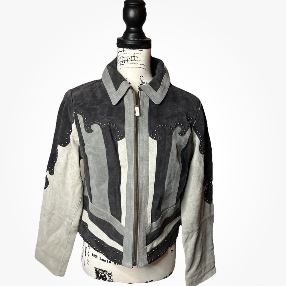 American West by Carolyn Pollack Color Blocked Suede Jacket